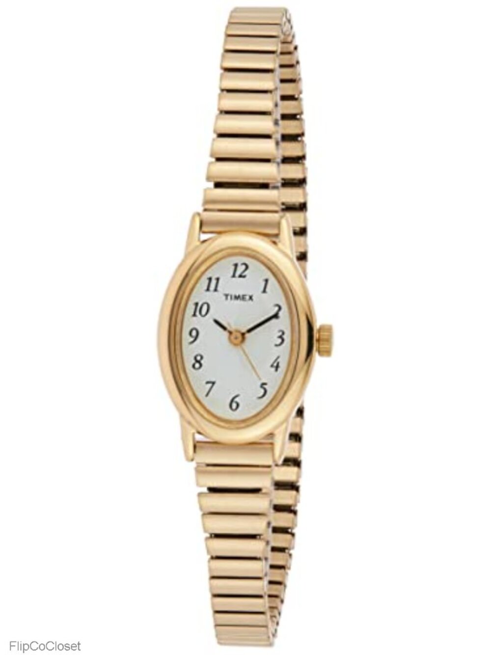 Women's Gold-Tone Oval Watch Quartz Brass Case Expansion Band
